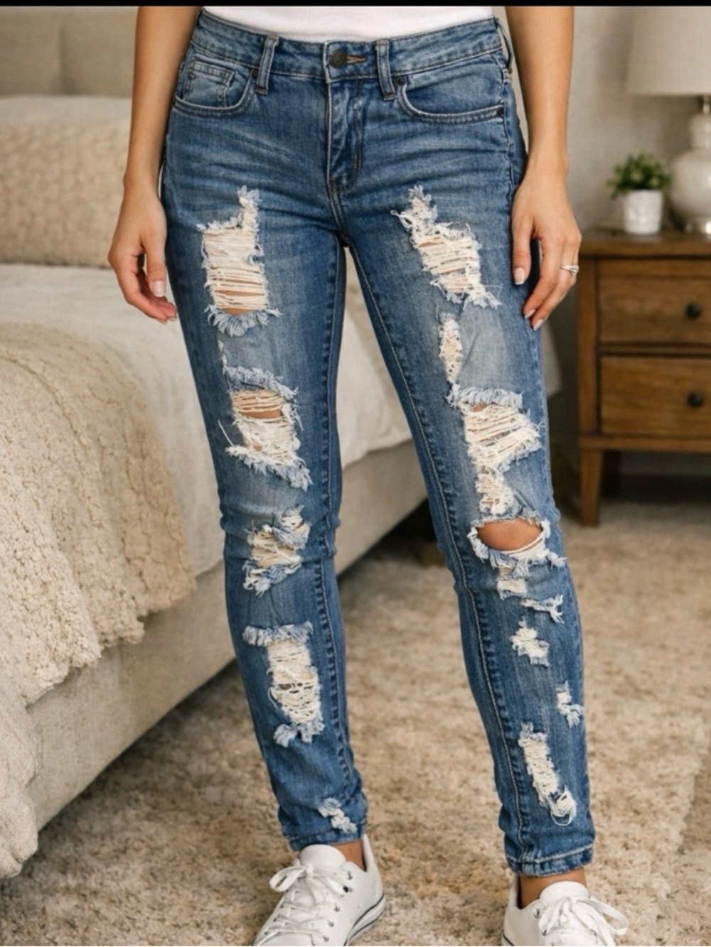 Machine Jeanswear Mode Distressed Ripped Skinny Jeans - Size 30 Waist